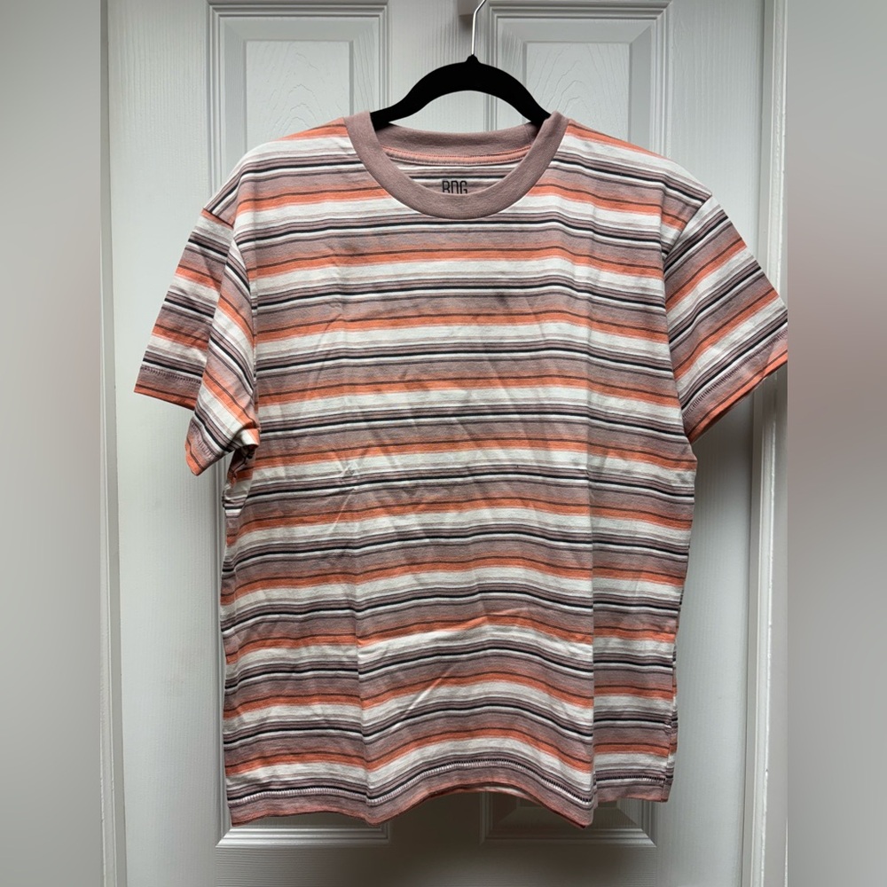 BDG Women’s Slim Fit Striped Short Sleeve T-Shirt Size Medium - Orange Pink